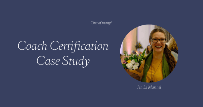 Blue banner with circle image of Jen Le Marinel and text overlay Coach Certification Case Study.