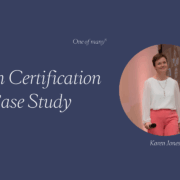 KJ Blue banner with circle image of Karen Jones and text overlay Coach Certification Case Study.