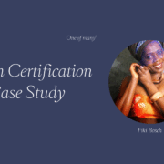 FB Blue banner with circle image of Fiki Bosch and text overlay Coach Certification Case Study.