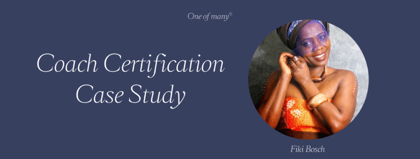 Blue banner with circle image of Fiki Bosch and text overlay Coach Certification Case Study.