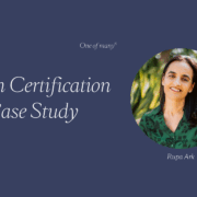 RA Blue banner with circle image of Rupa Ark and text overlay Coach Certification Case Study.