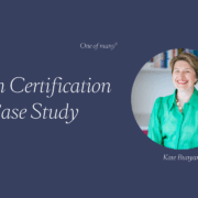 KB Blue banner with circle image of Kate Bunyan and text overlay Coach Certification Case Study.